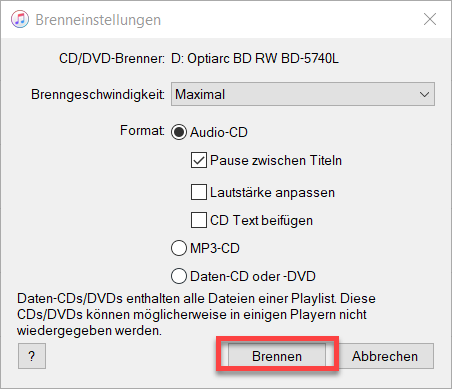 Apple Music auf CD brennen