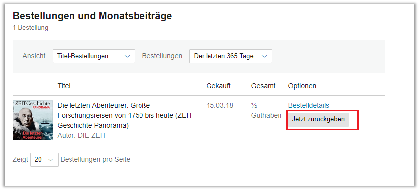 Audible Hörbücher zurückgeben Desktop Webseite