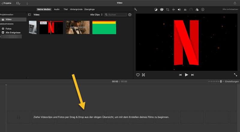 iMovie Video zum Bearbeiten auswählen