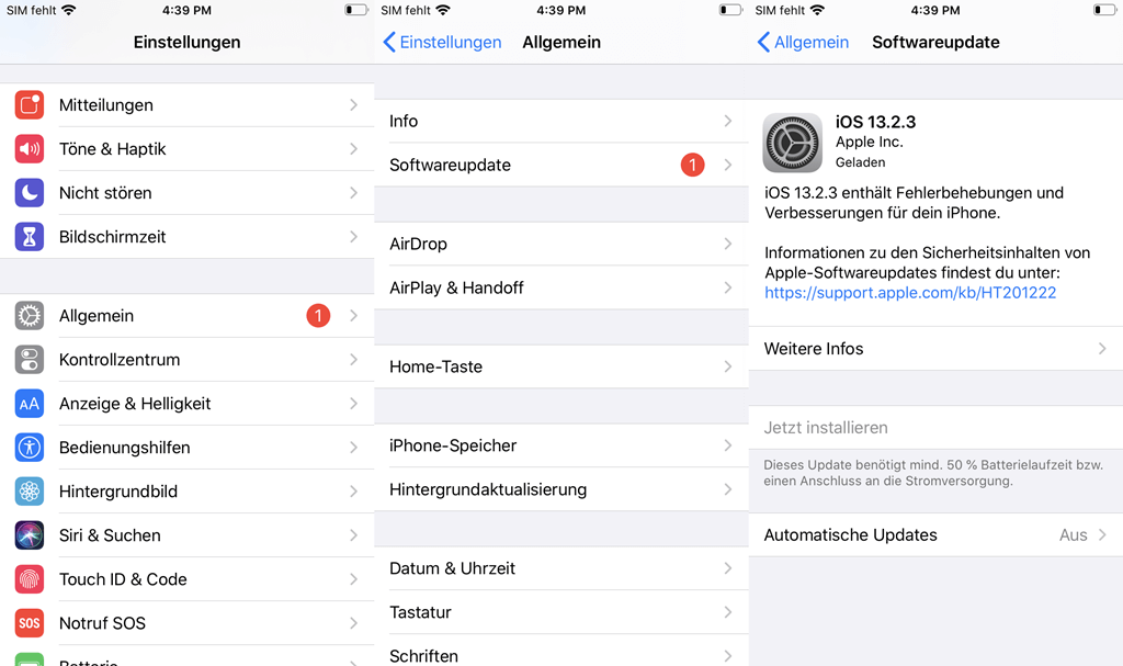 iOS Version aktualisieren