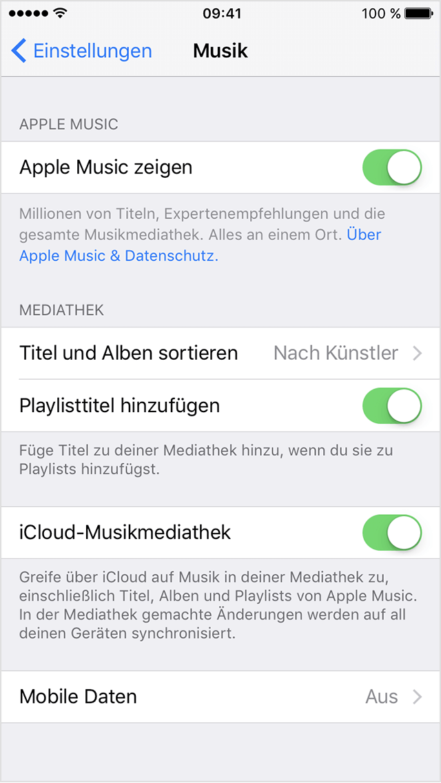 iPhone iCloud Musikmediathek aus- und einschalten