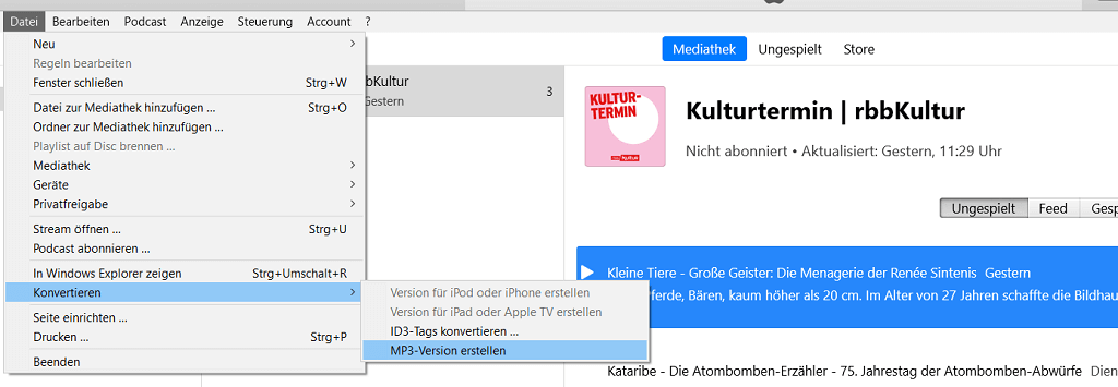 iTunes MP3 Version erstellen