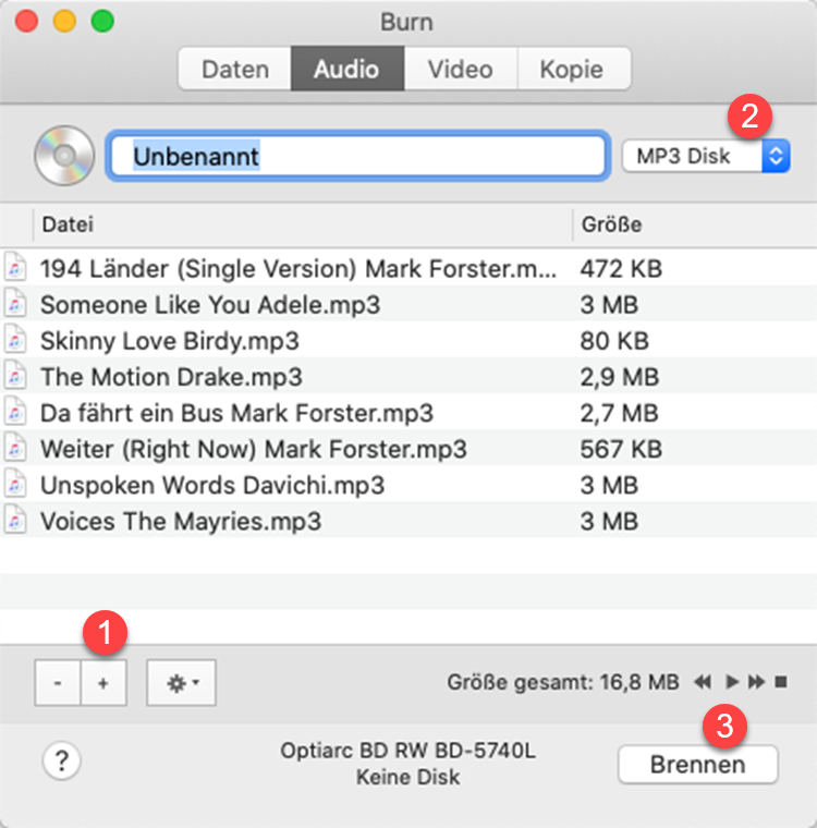 Songs auf Burn hinzufügen