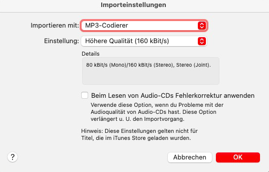 MP3 als Ausgabeformat Mac