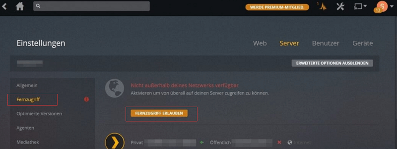 Plex Media Server Fernzugriff erlauben