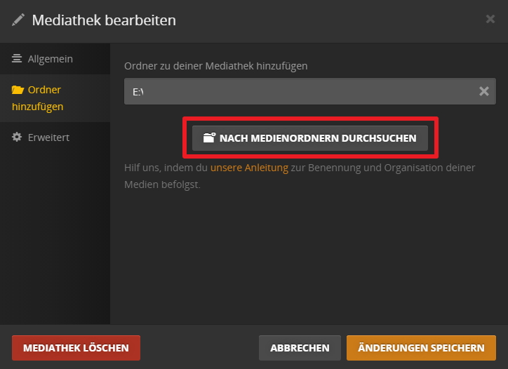 Plex Media Server Ordner hinzufügen