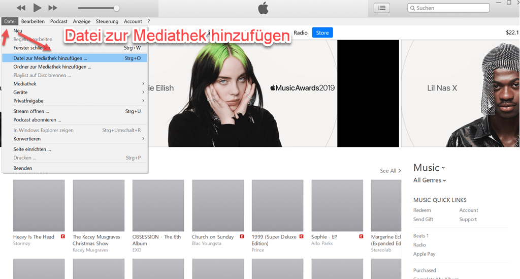 Datei in iTunes hinzufügen