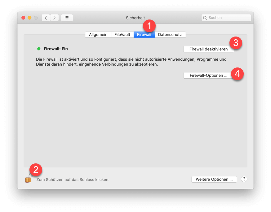 Firewall Optionen aktivieren