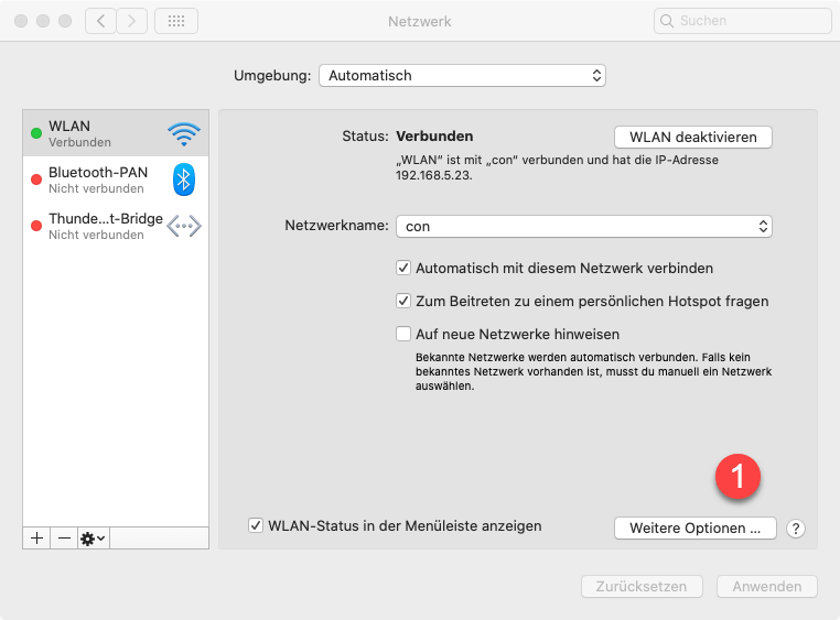 Netzwerk einschalten