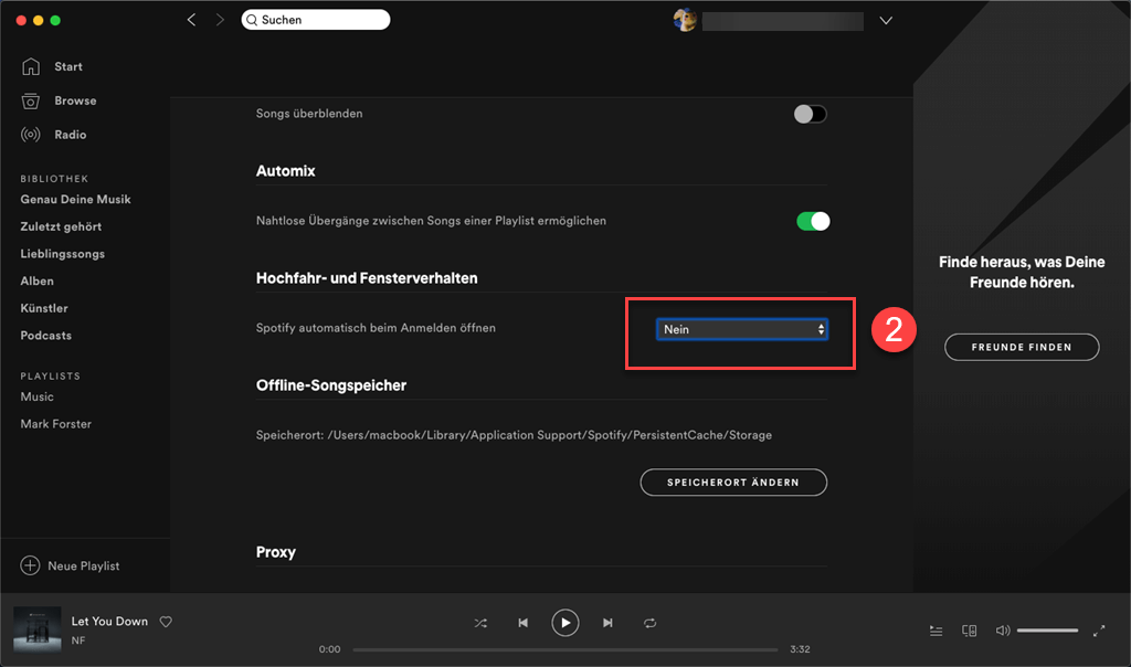 Spotify Hochfahr- und Fensterverhalten