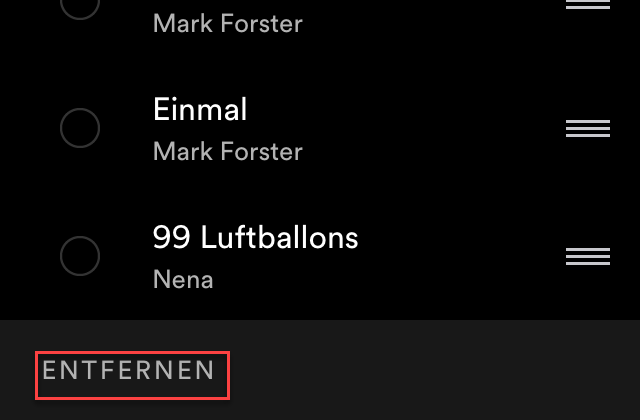 Spotify Warteschlange Songs entfernen