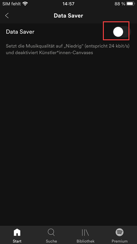 Spotify Data Saver einschalten