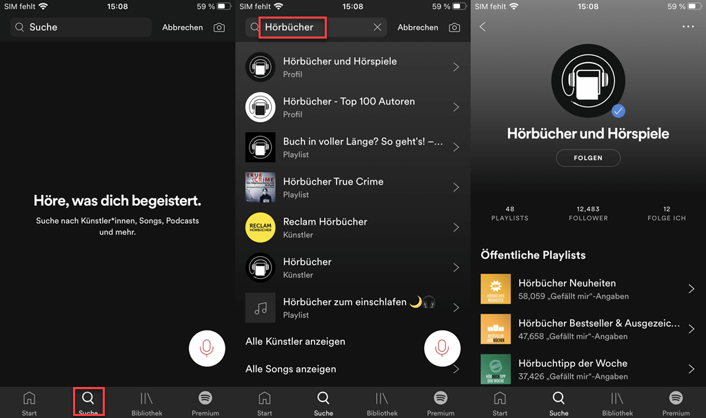 Spotify Hörbücher finden iPhone