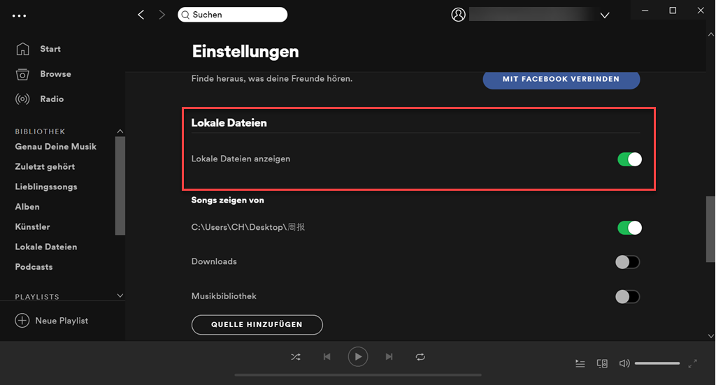 Spotify Lokale Dateien anzeiegn