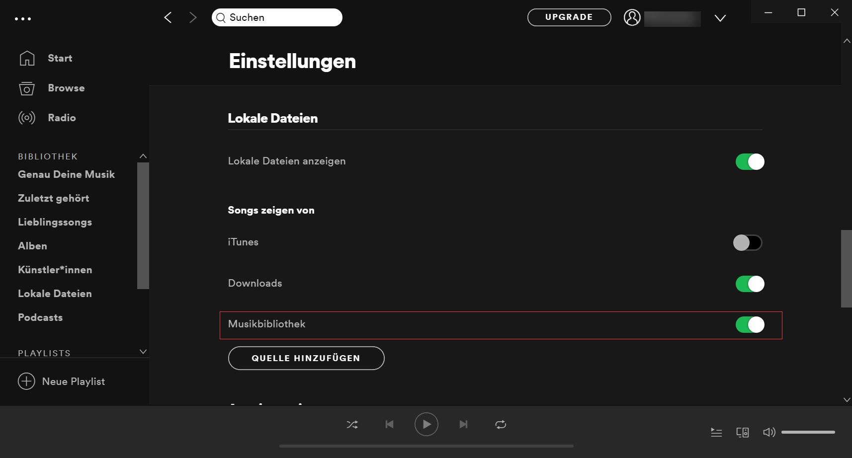 Spotify Song zeigen von Musikbibliothek