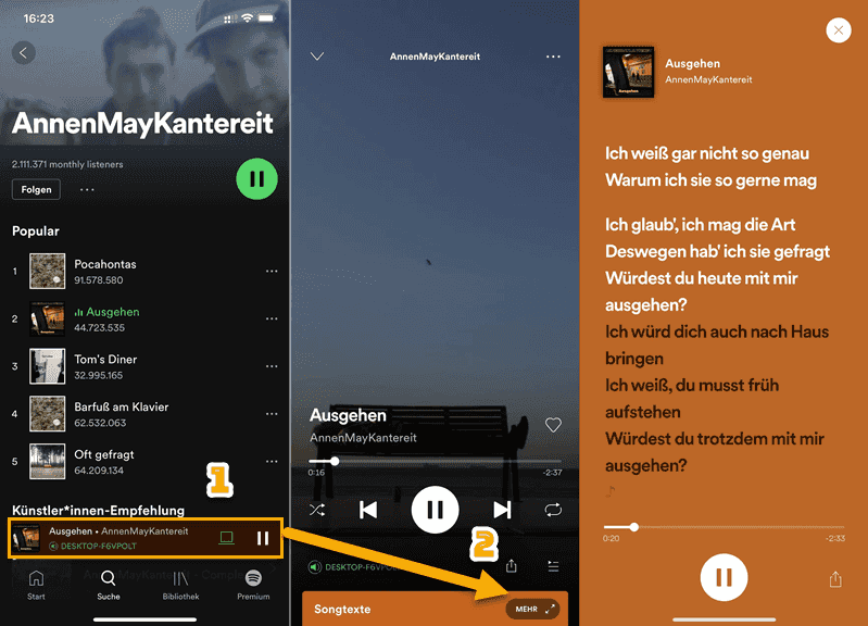 Spotify Lyrics anzeigen auf Handy