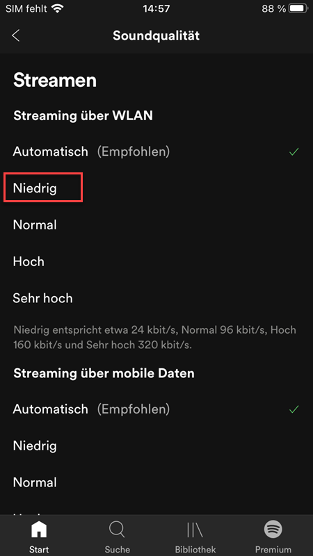 Spotify niedrige Soundqualität