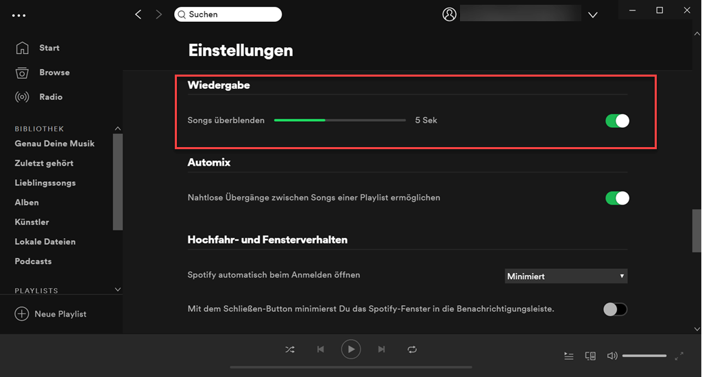 Spotify Songs überblenden