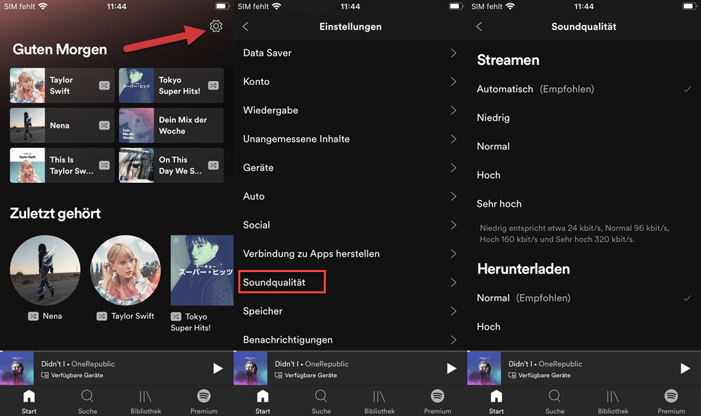 Spotify Soundqualität erstellen