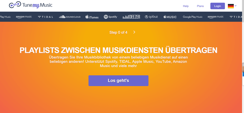 TuneMyMusic Website busuchen