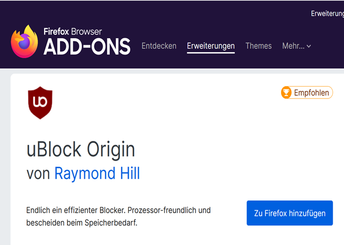 uBlock Origin hinzufügen