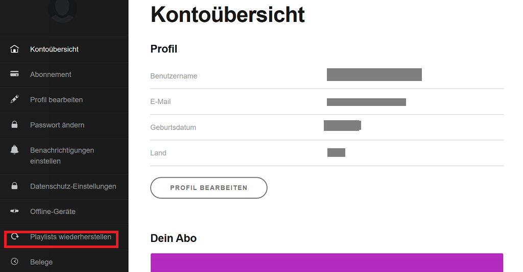 Spotify Kontouebersicht