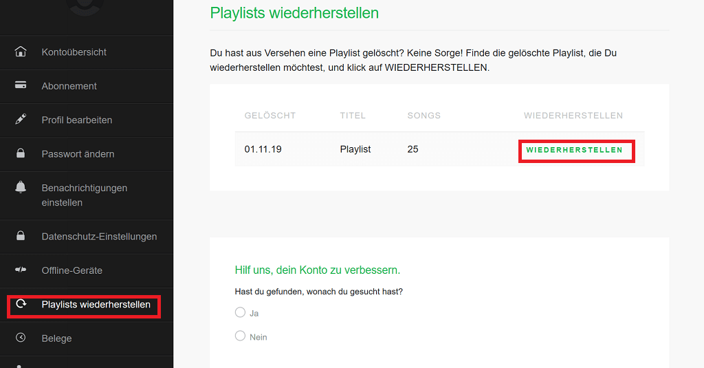 Spotify Playlists wiederherstellen