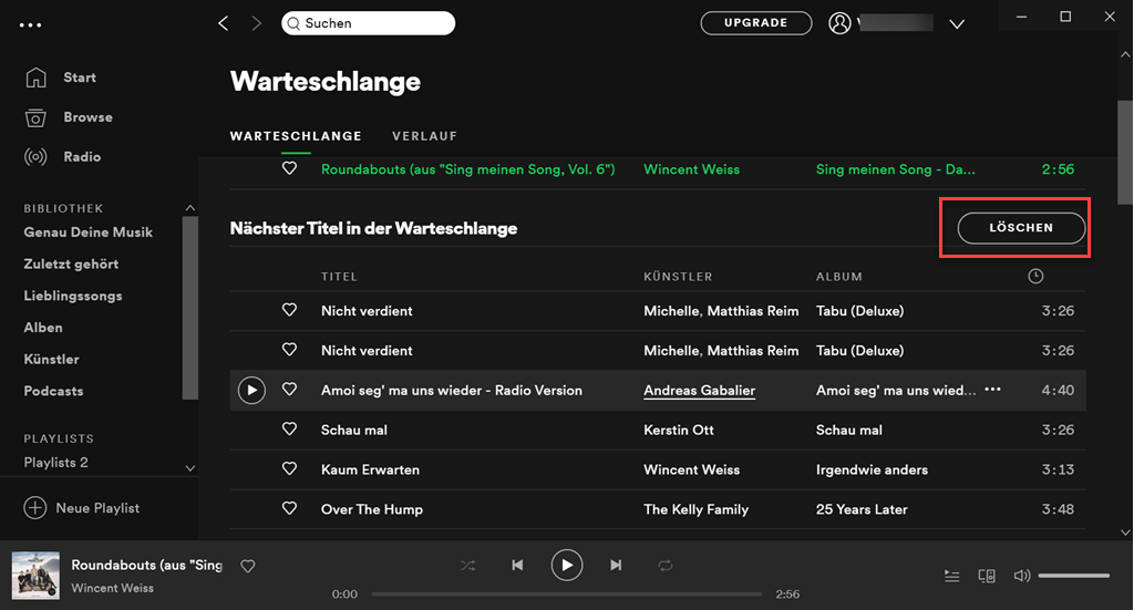 Spotify Warteschlange und Verlauf entfernen