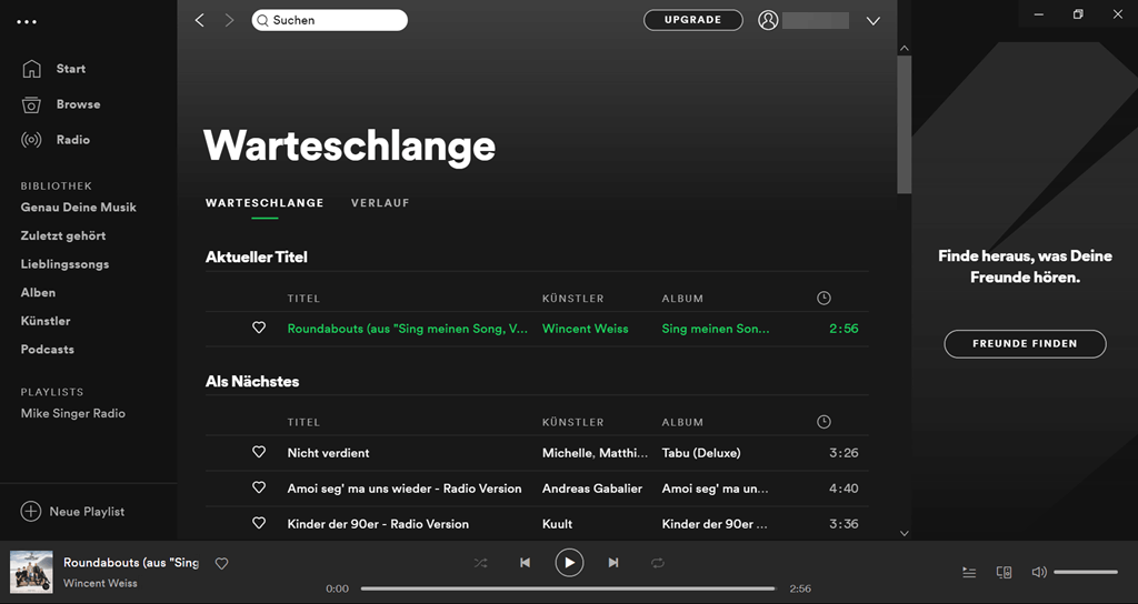 Spotify Warteschlange und Verlauf