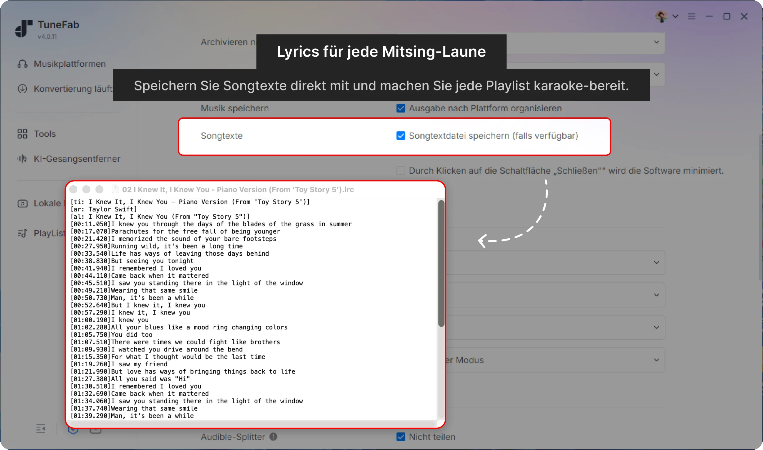 Lyrics speichern