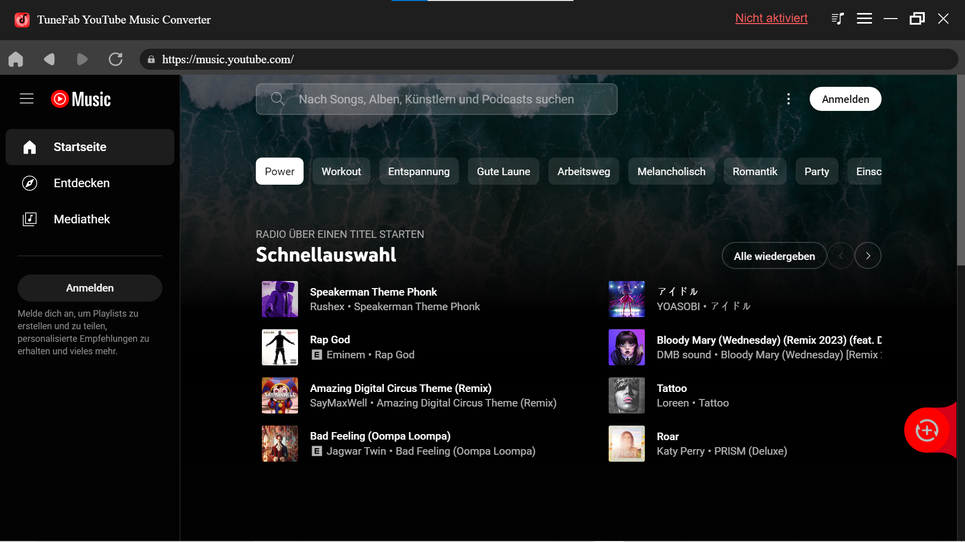 YouTube Music Web Player in TuneFab