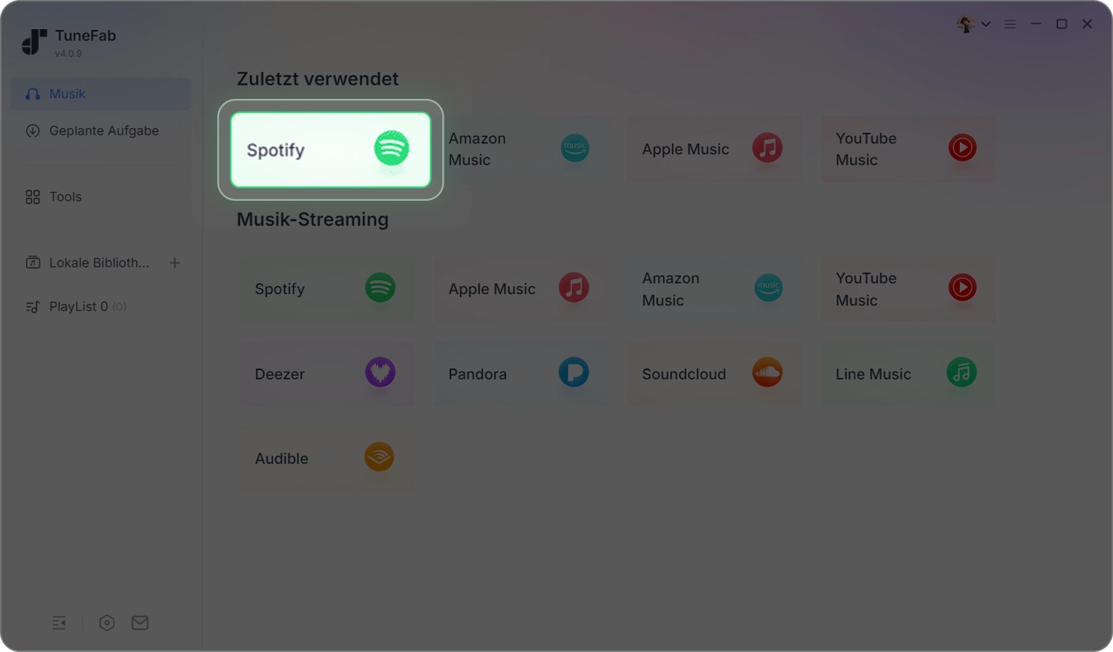 „Spotify“ als Plattform wählen