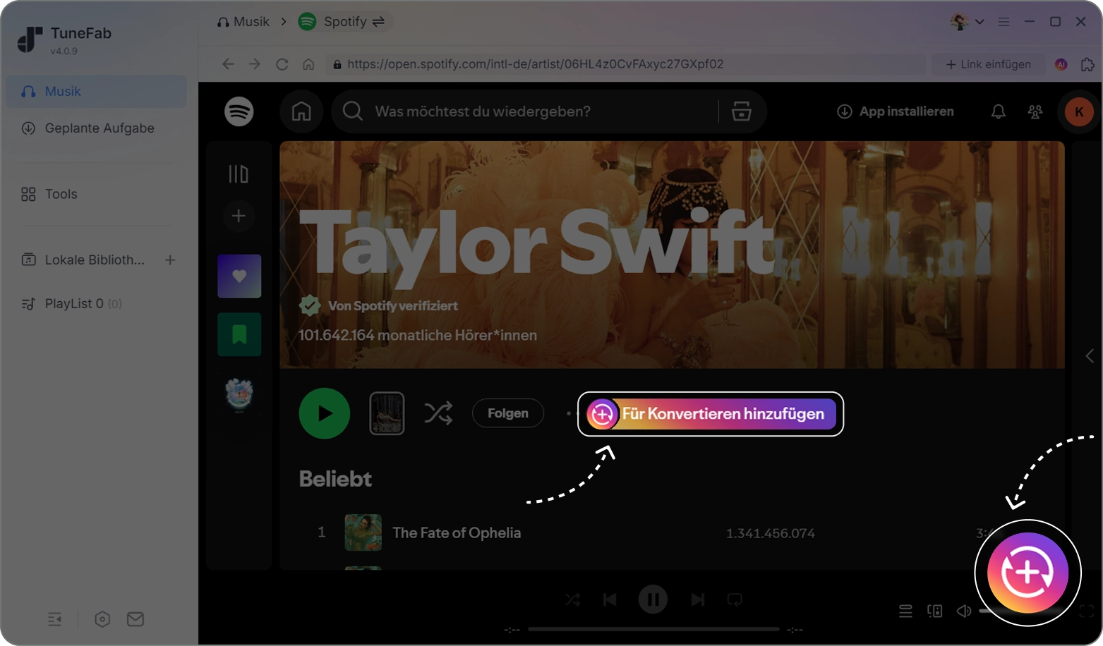 Spotify Musik zur Download-Liste hinzufügen