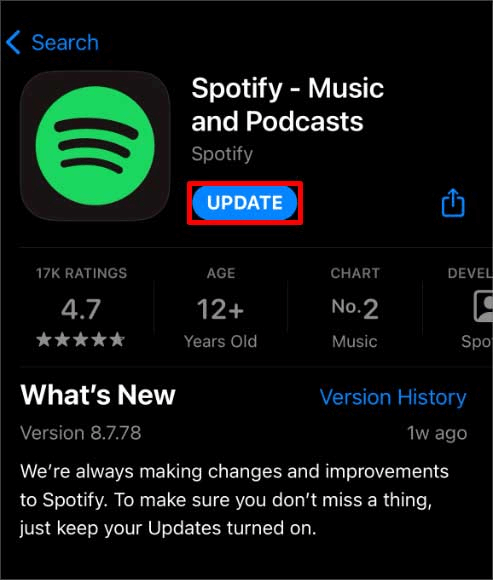 Spotify App auf iPhone aktualisieren