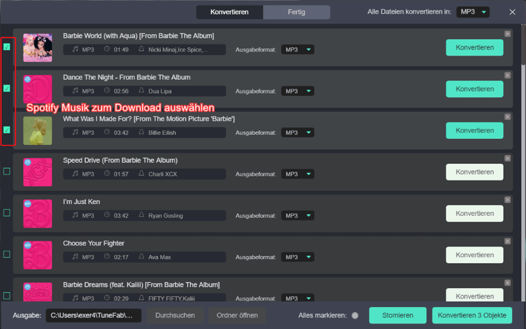 Spotify Musik zum Downloaden auswählen