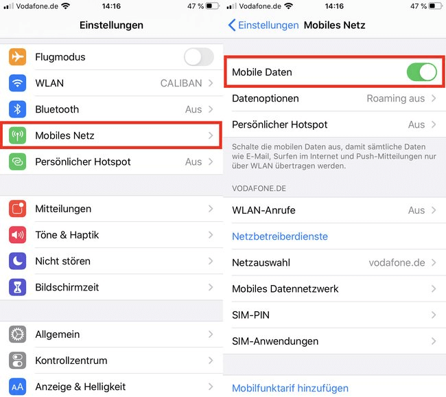 WLAN-Verbindung auswählen auf dem iOS-Gerät