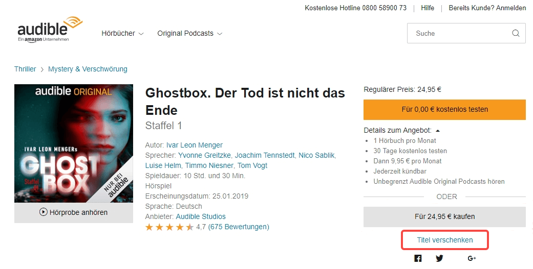 Audible Hoerbuch verschenken