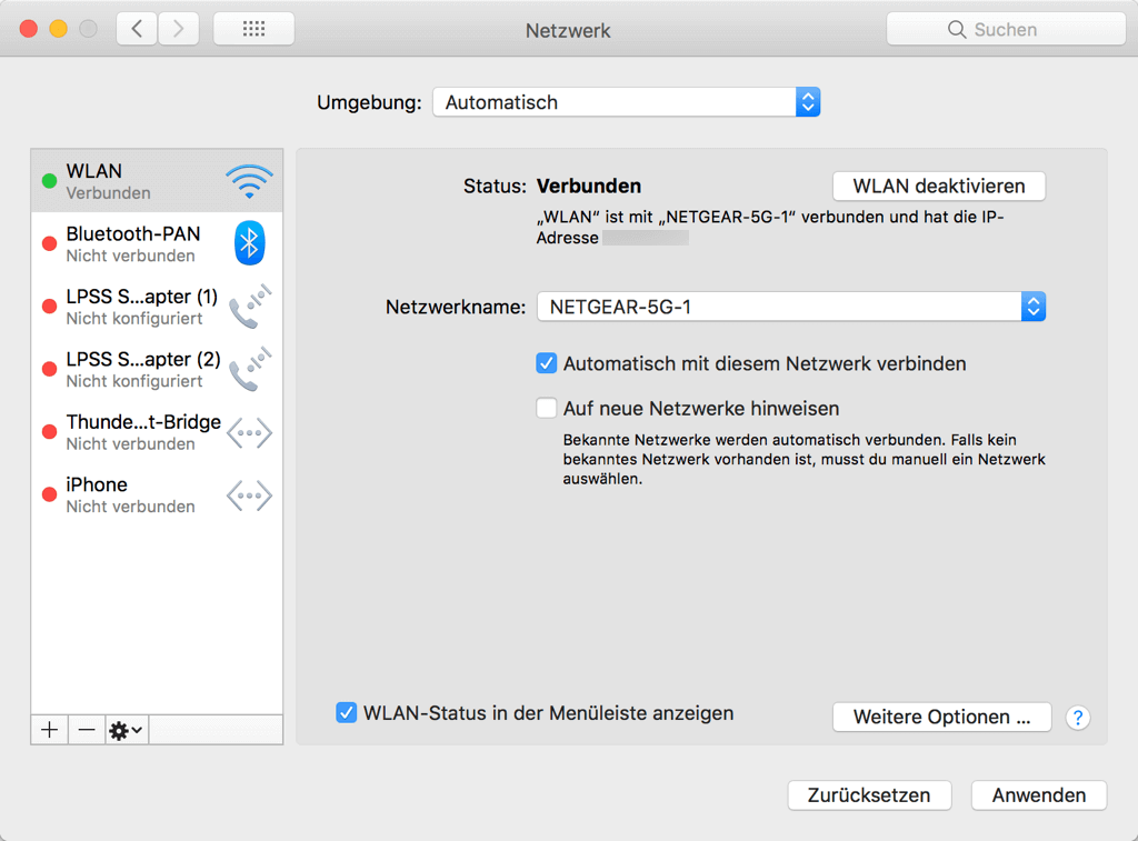 die WLAN-Verbindung auswählen auf Mac