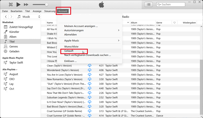 Gekaufte Songs von iTunes
