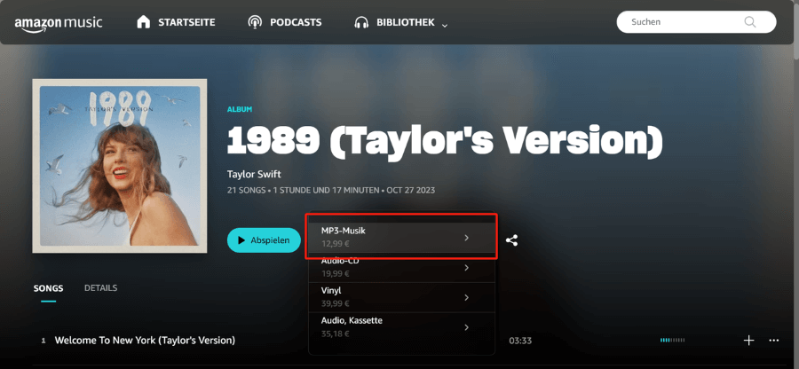 MP3-Musik auf Amzon kaufen