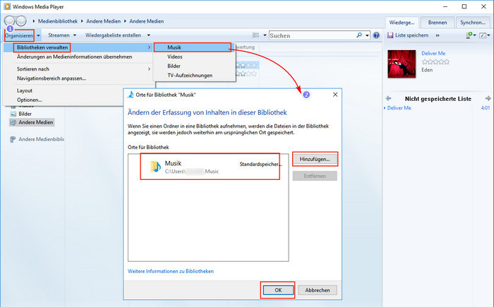 Musik in Windows Media Player hinzufügen