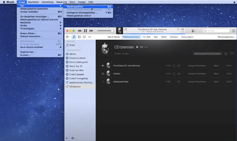 Playlist erstellen in Musik App auf Mac