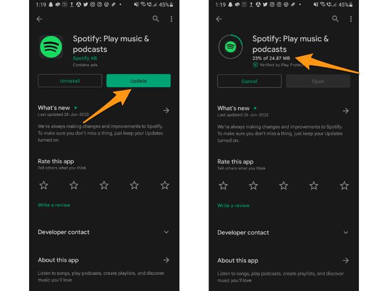 Spotify App auf Android aktualisiere