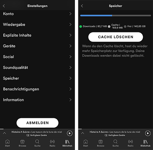 Spotify Cache leeren iOS