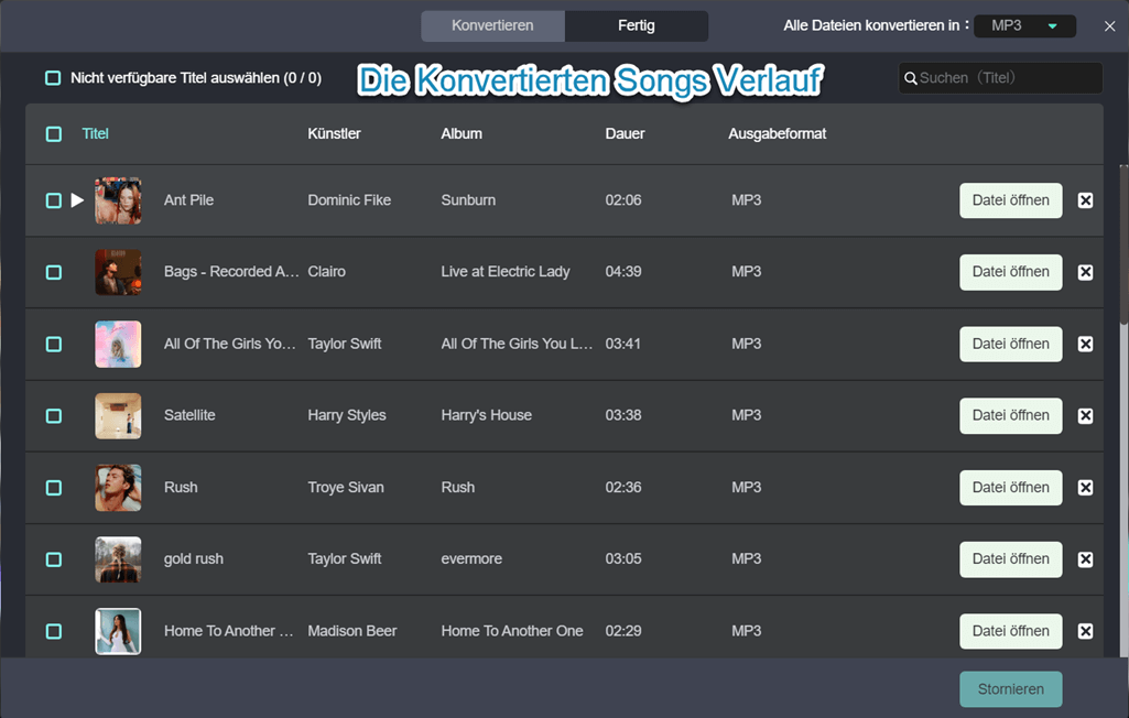 Spotify Songs Verlauf