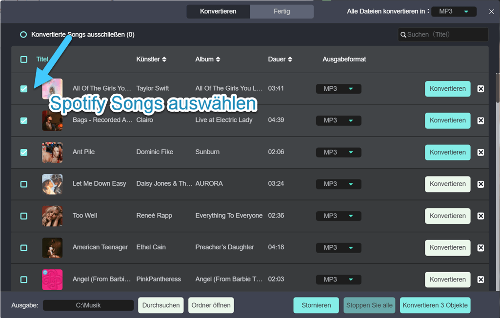 Spotify Songs auswählen