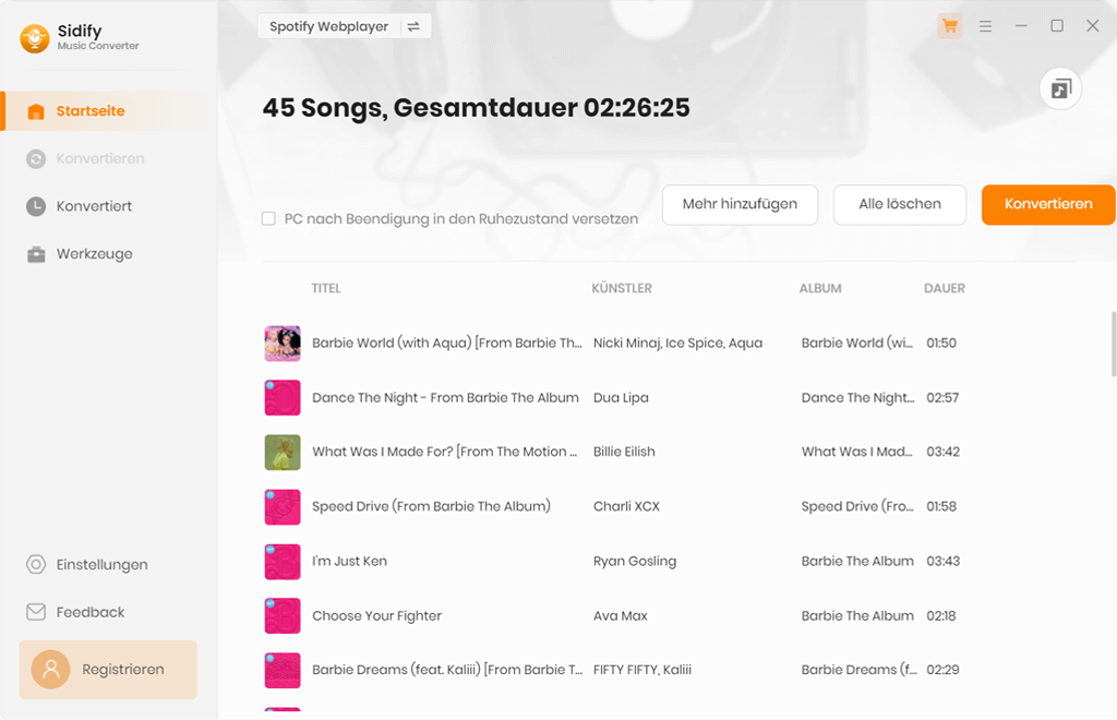 Spotify Songs in Sidify downloaden