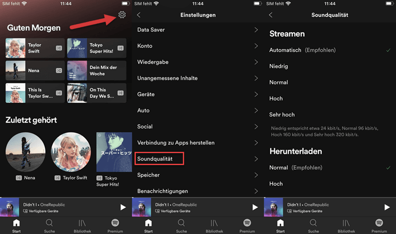 Spotify Soundqualität auf Smartphone ändern