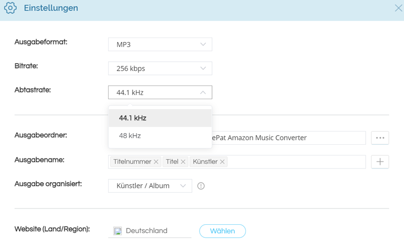 Audioqualität festlegen von TunePat