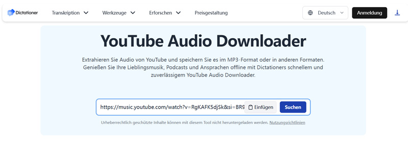 Dictationer Online YouTube Audio Downloader